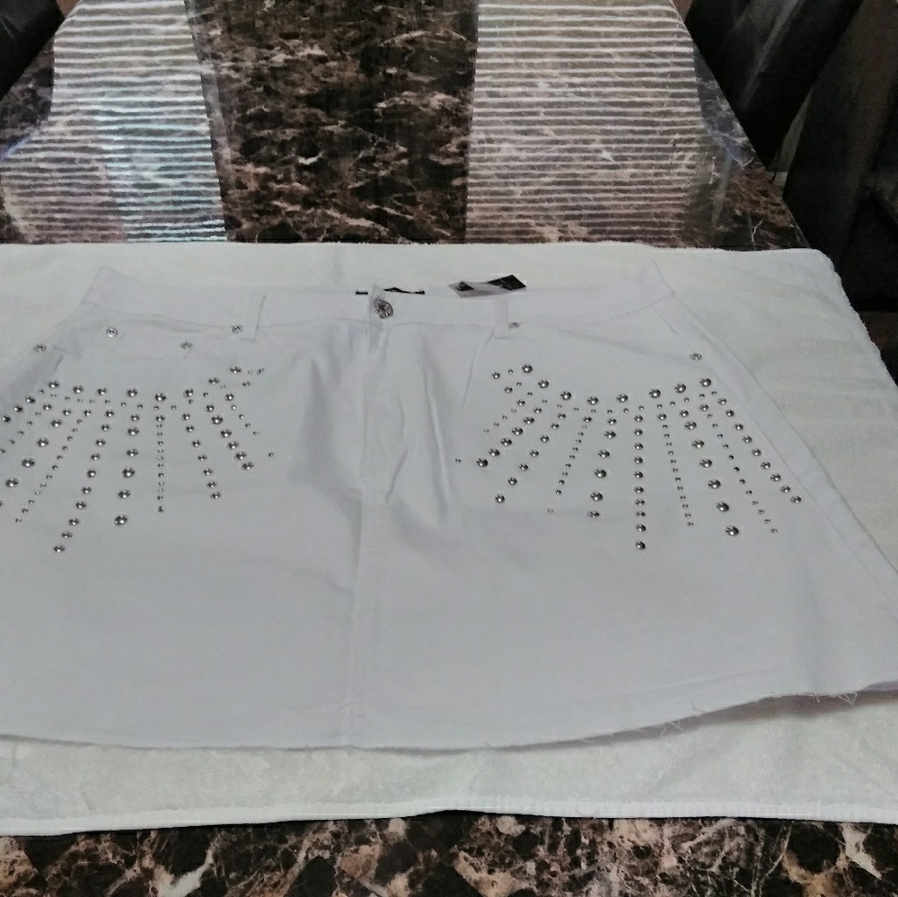 White Jean Mini Skirt